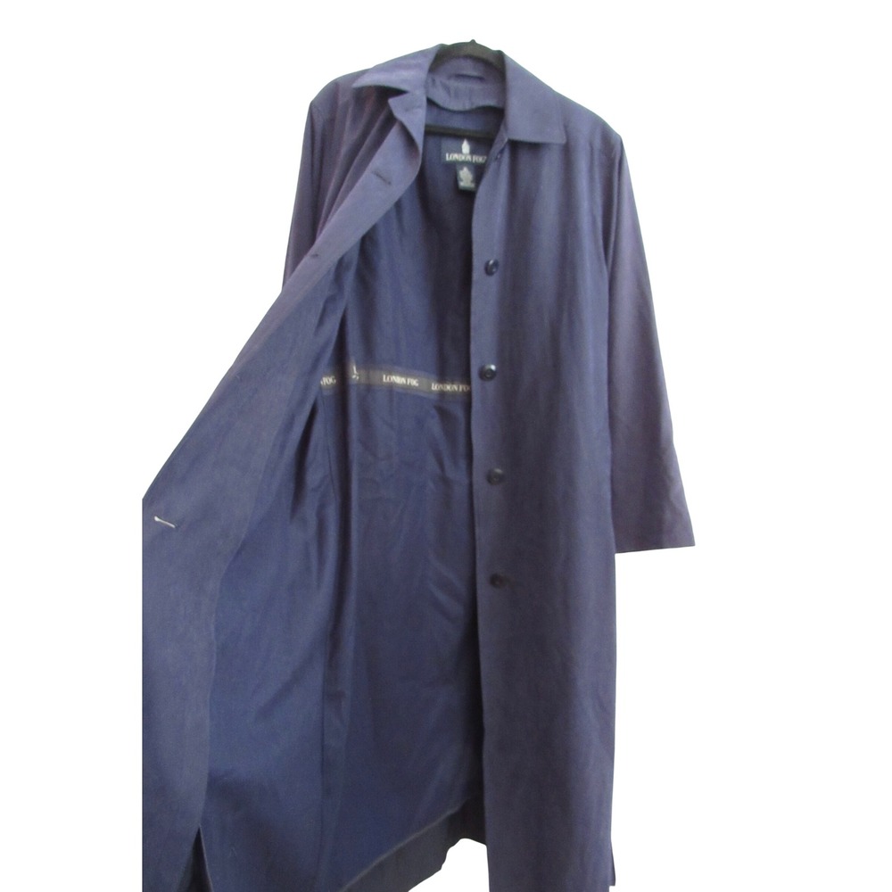 London Fog Trench Rain Coat Women 12 Navy Blue Belted Zip out Liner Long Classic - Picture 5 of 8